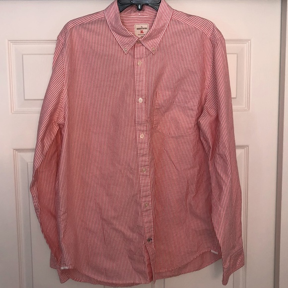 Gap Modern Oxford Button Down, Coral Pinstripe XL - Picture 1 of 9